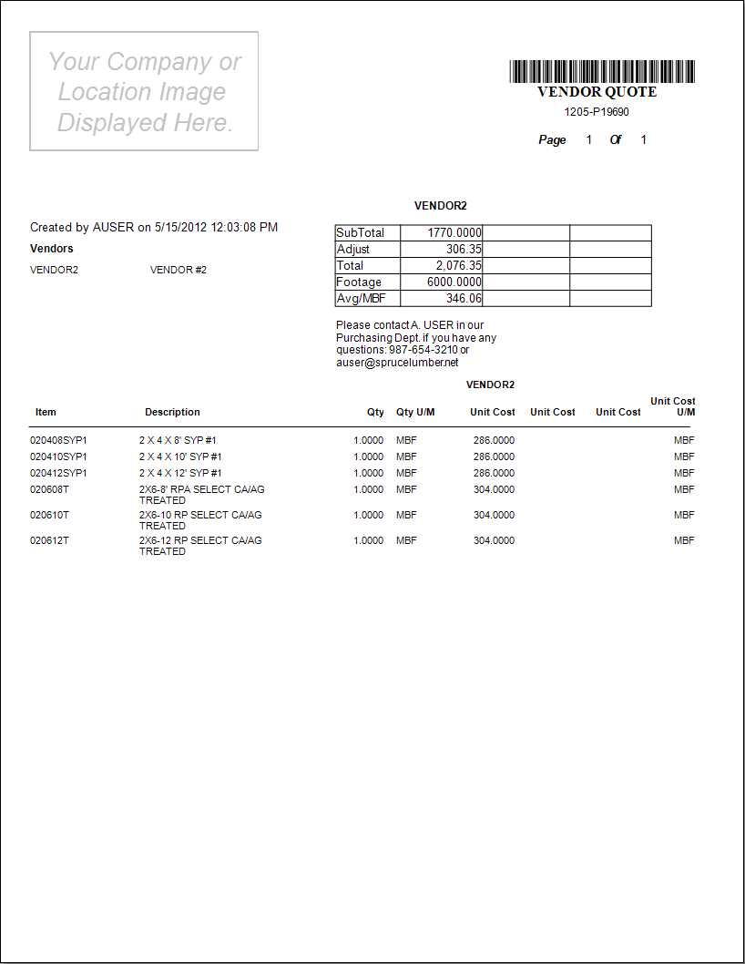 PO Vendor Quote - Vendor Copy (Only available from the Vendor Quotes transaction).