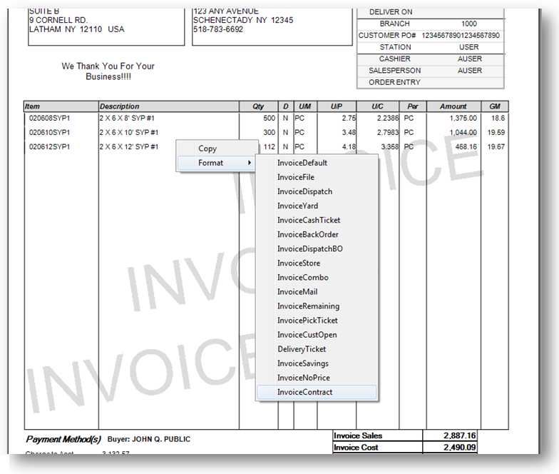 Point of Sale Invoice "Contract" Document Style