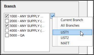 Reporting Branch Selection by Branch List