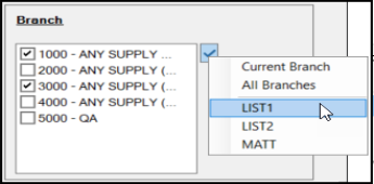 Reporting Branch Selection by Branch List