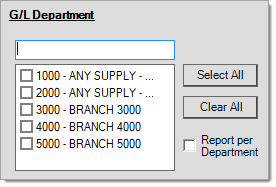 G/L Department Selection