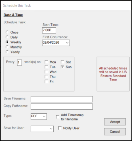 Schedule Task (Weekly)