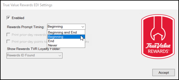 Main Menu > Maintenance > Database > Branches, EDI, True Value Rewards (Menu Marker)