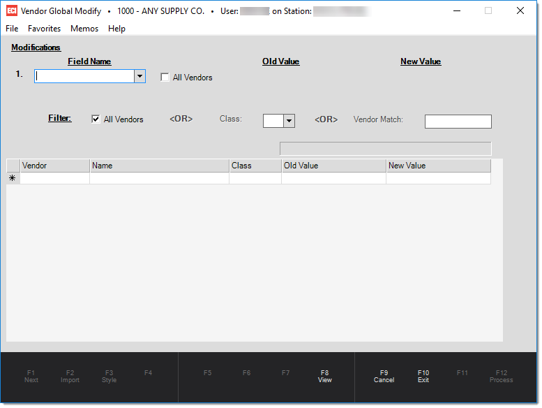 Vendor and customer type filter